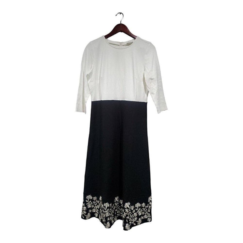 NWT Christian Siriano for J. Jill Cream Black Embroidered Ponte Knit Dress Sz M